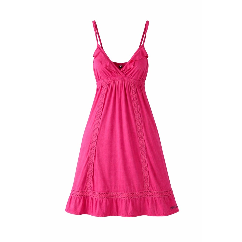 Y2K Boho Billabong Hot Pink Lace Trim Sundress Dress M Empire Waist Beach Surf
